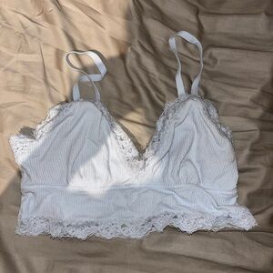 Aerie Light Blue Lace-Trim Ribbed Bralette